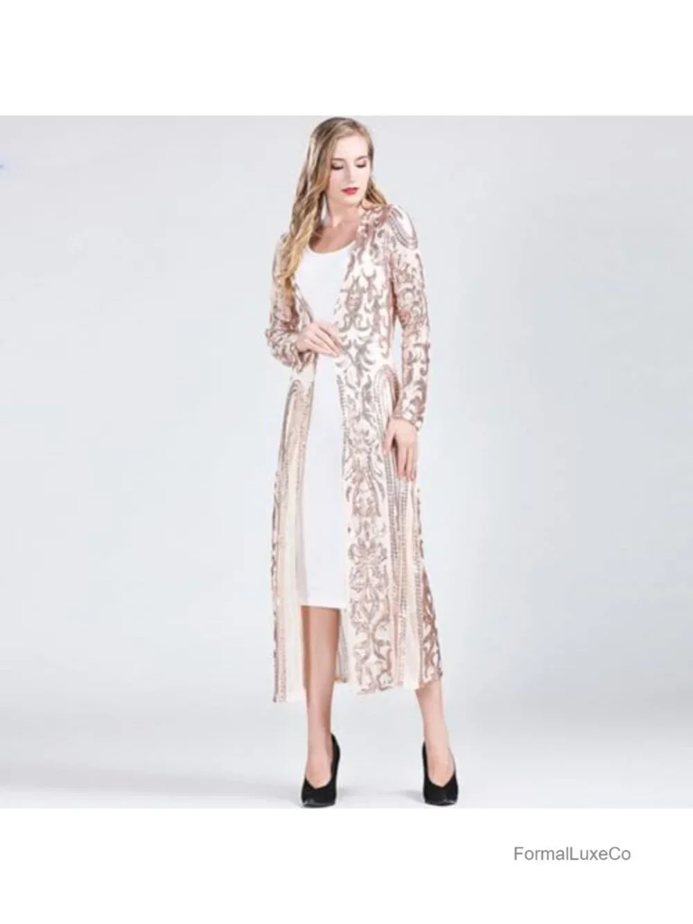 Sequin Cardigan Long Sleeve Open Front Women's Sparkly Duster Jacket